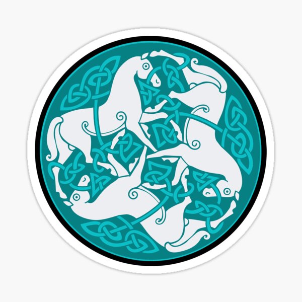 Item preview, White Celtic Horse Triskele with Turquoise Knotwork designed and sold by DappledMoon.