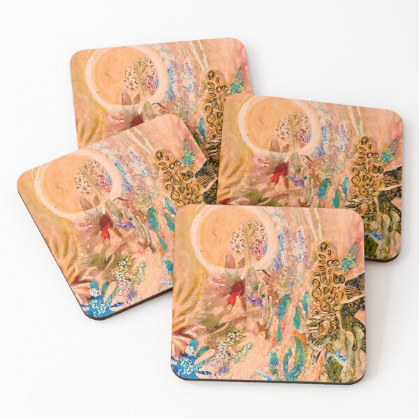 Item preview, "Peachy Star Bright Night" painting, abstract floral designed and sold by Michelle Gratwick Creates.