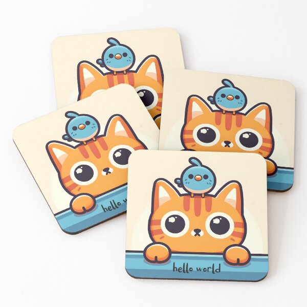Item preview, Adorable Cat and Bird Friends Illustration designed and sold by inkArtistryfine.