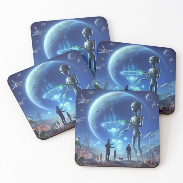 Item preview, Intergalactic Encounter: Alien Technology Exchange with Humans on a Distant Planet Under a Giant Moon designed and sold by ArcaneVisions.