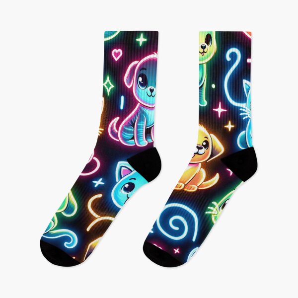 Item preview, Neon Glow Pets Party Pattern designed and sold by inkArtistryfine.