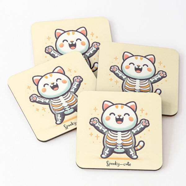 Item preview, Joyful Skeleton Cat Celebration Art designed and sold by inkArtistryfine.