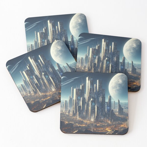Item preview, Stellar City Glow: Dazzling Urban Skyline with Luminous Towers on an Advanced Moonlit World designed and sold by ArcaneVisions.