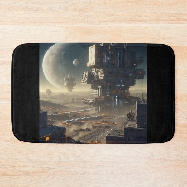 Item preview, Deserted Planetary Outpost: Levitating Structures and Space Freighter Docks Under a Dual-Moon Sky designed and sold by ArcaneVisions.