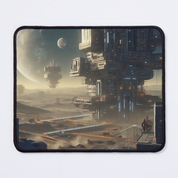 Item preview, Deserted Planetary Outpost: Levitating Structures and Space Freighter Docks Under a Dual-Moon Sky designed and sold by ArcaneVisions.