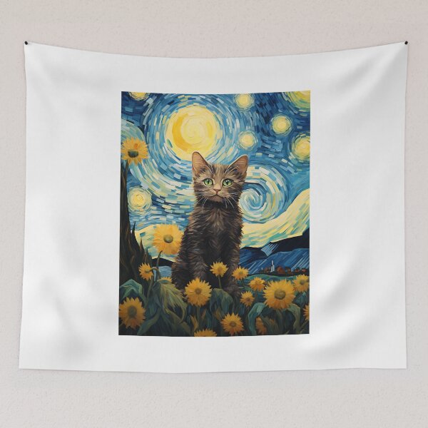 Item preview, Vintage Cat in Bloom: A Van Gogh-Style Sunflower Reverie designed and sold by Silver Medal.