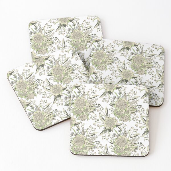 Item preview, Waratah & Gumnut Eucalyptus Pattern - Vintage Green and White designed and sold by Sketchbook Designs.