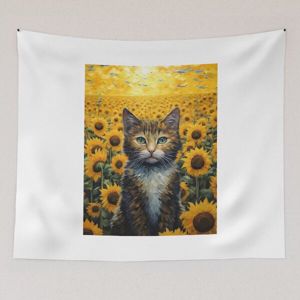Item preview, Enchanted Cat Among Sunflowers: Vintage Whiskers in a Van Gogh Dream designed and sold by Silver Medal.