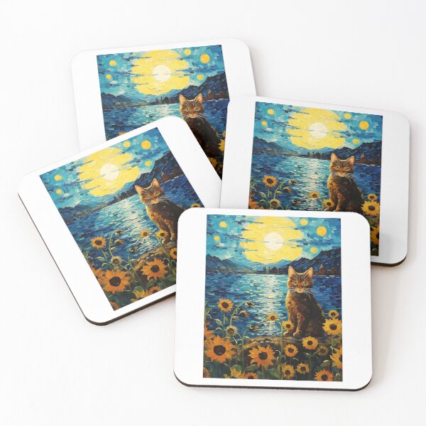 Item preview, Vintage Feline Flourish: A Sunflower Symphony in Van Gogh's Style designed and sold by Silver Medal.