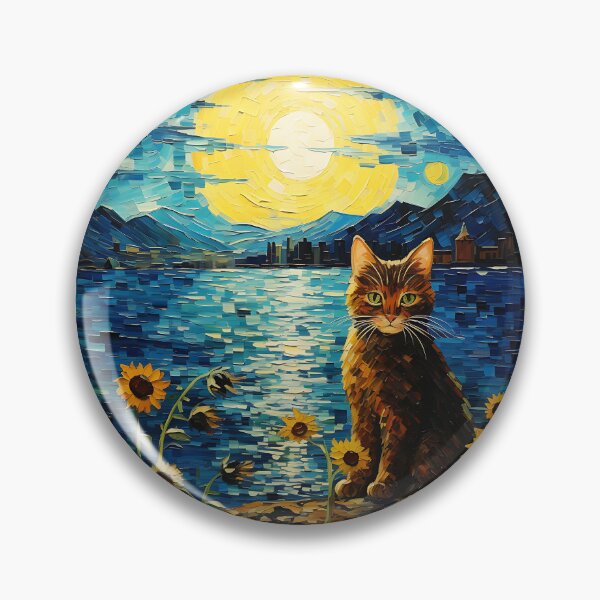 Item preview, Vintage Feline Flourish: A Sunflower Symphony in Van Gogh's Style designed and sold by Silver Medal.