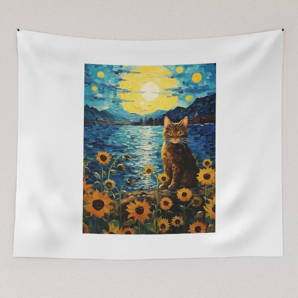 Item preview, Vintage Feline Flourish: A Sunflower Symphony in Van Gogh's Style designed and sold by Silver Medal.