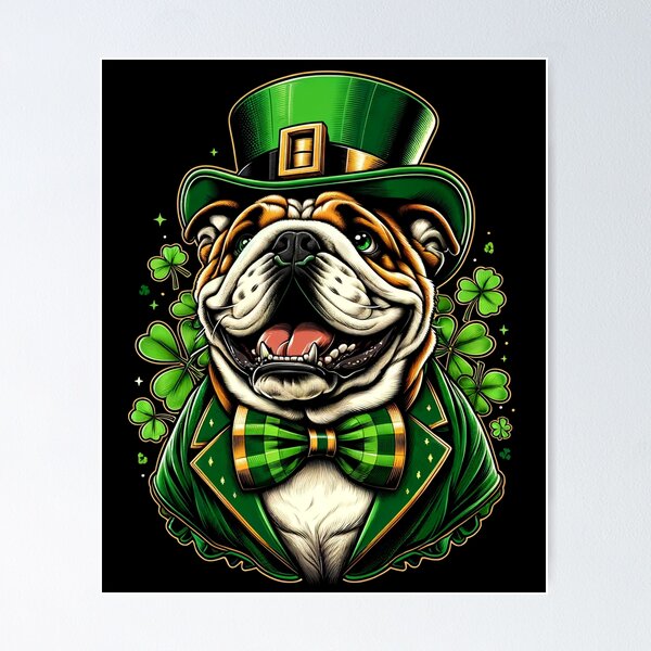 Artikel-Vorschau von Englische Bulldogge, Hund, St. Patrick's Day, irischer Kobold, Kleeblatt, designt und verkauft von JoelFox165.