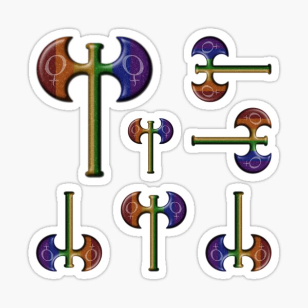 Rainbow Colored Lesbian Pride Labrys with Female Gender Symbols Sticker