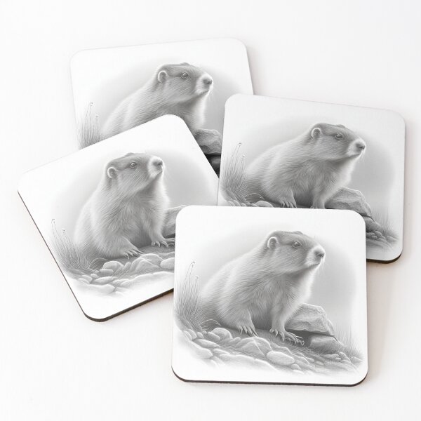 Item preview, Black and white marmot pencil drawing designed and sold by Pencil-Art.