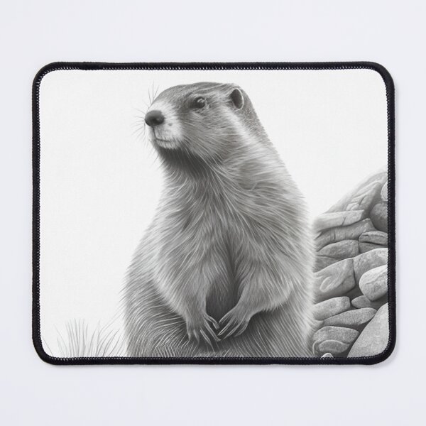 Item preview, Black and white marmot pencil drawing designed and sold by Pencil-Art.