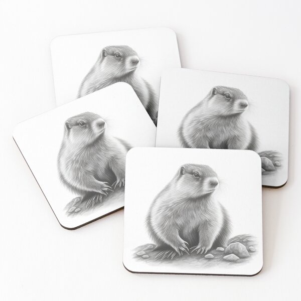 Item preview, Black and white marmot pencil drawing designed and sold by Pencil-Art.