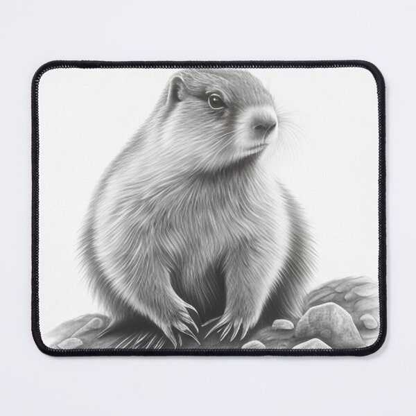 Item preview, Black and white marmot pencil drawing designed and sold by Pencil-Art.