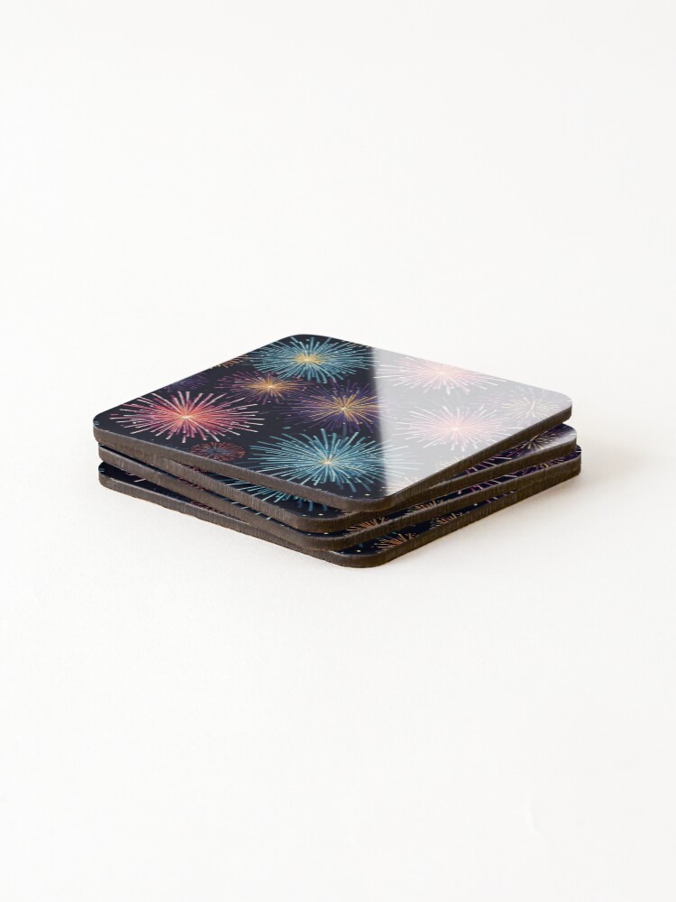 Thumbnail 4 of 5, Coasters (Set of 4), Colorful Firework Rhapsody designed and sold by QuietPatternAI.