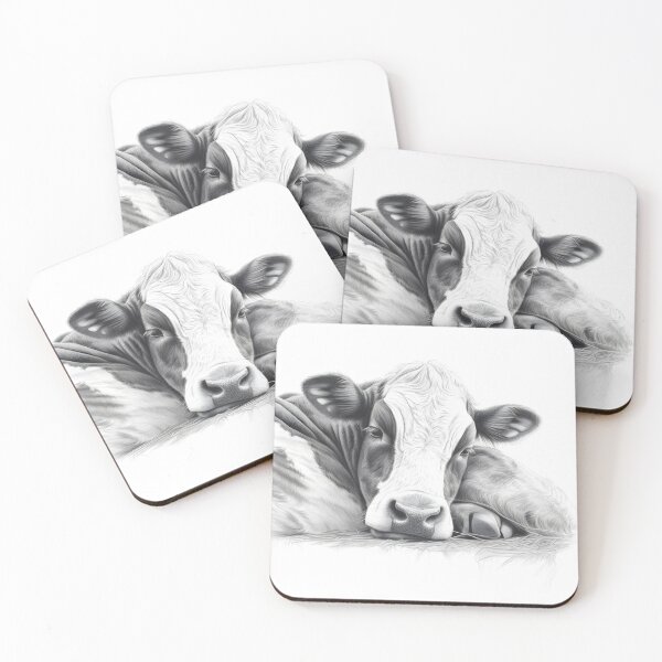 Item preview, Black and white Cow pencil drawing designed and sold by Pencil-Art.
