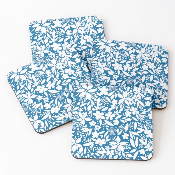Item preview, white and blue floral pattern maiolic style designed and sold by PerlaDesignArt.