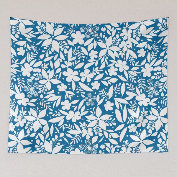 Item preview, white and blue floral pattern maiolic style designed and sold by PerlaDesignArt.