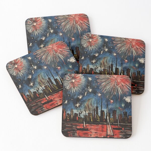 Item preview, Fireworks colorful travel vintage graphics designed and sold by wonderfulpark.