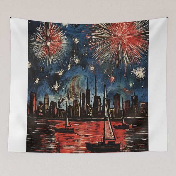 Item preview, Fireworks colorful travel vintage graphics designed and sold by wonderfulpark.