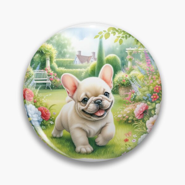 Item preview, A scenic watercolor illustration featuring a playful, cream-colored French Bulldog in a beautiful garden setting designed and sold by Aaron Morris.