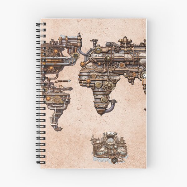 Item preview, vintage wallpaper, steampunk, world map, peach down, gear pipes, valves, concrete, loft, for loft designed and sold by Maria Mihailova.