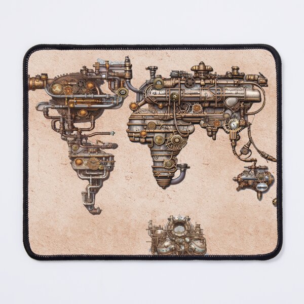 Item preview, vintage wallpaper, steampunk, world map, peach down, gear pipes, valves, concrete, loft, for loft designed and sold by Maria Mihailova.