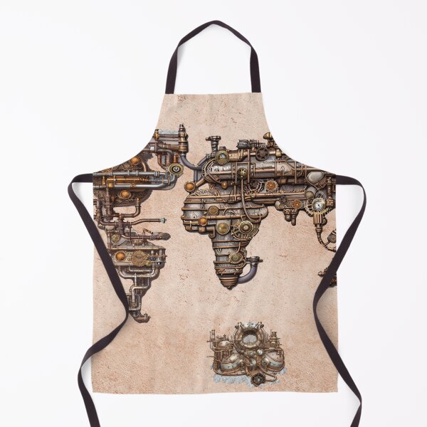 Item preview, vintage wallpaper, steampunk, world map, peach down, gear pipes, valves, concrete, loft, for loft designed and sold by Maria Mihailova.