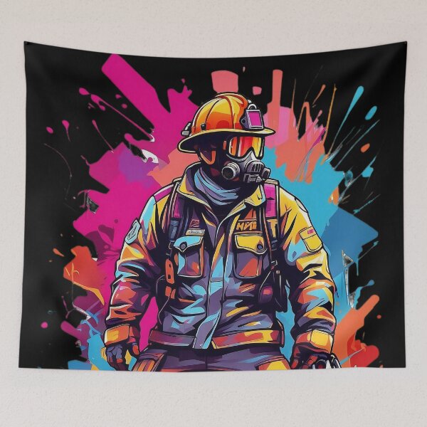 Item preview, Brave Guardian: Firefighter's Valour in Vibrant Hues designed and sold by ArtComixHaven.