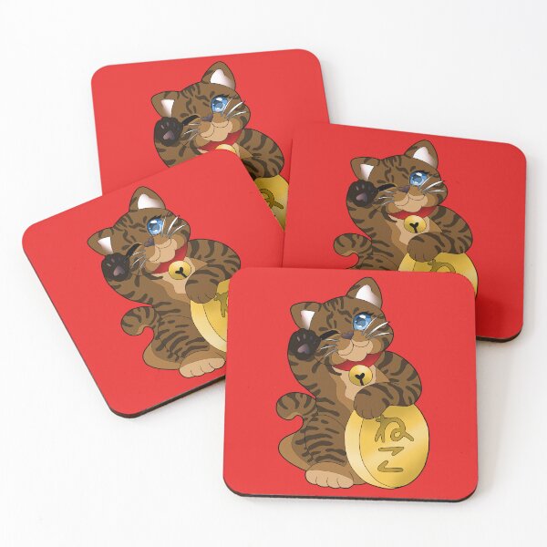 Item preview, Brown Tabby Maneki Neko Blue Eyes Eyes Red Collar designed and sold by Xyluxus.