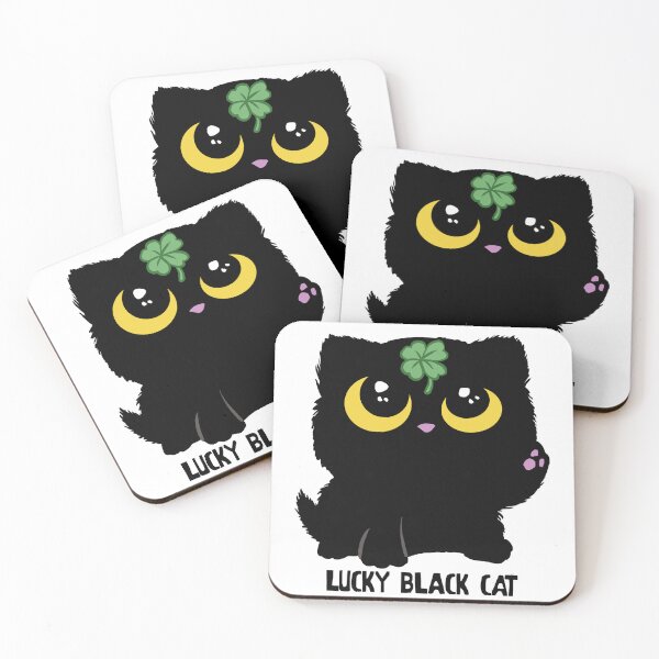 Item preview, Lucky Black Cat with Four-leaf Clover designed and sold by lifewithbirds.