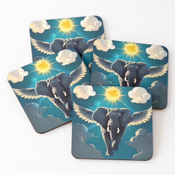 Item preview, Winged elephant flying in the sky with sun designed and sold by G4RGU.