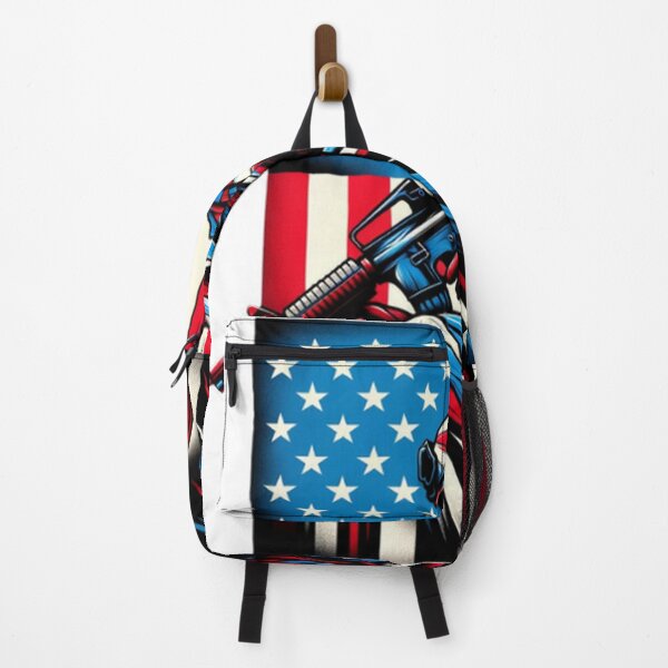 Item preview, US Army soldier with assault gun on American Flag designed and sold by Red, White & Blue Glory.