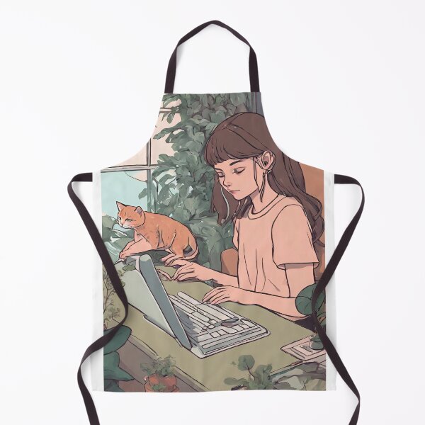 Item preview, lofi girl on her computer and her cat designed and sold by cherry by hs (coucou).