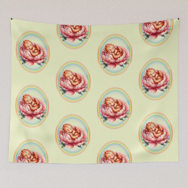 Item preview, Baby Dragon asleep among the flowers, fantasy magic designed and sold by LoneAngel.