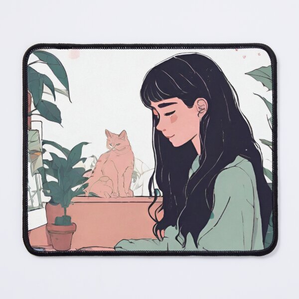 Item preview, lofi girl on her computer and her cat designed and sold by cherry by hs (coucou).