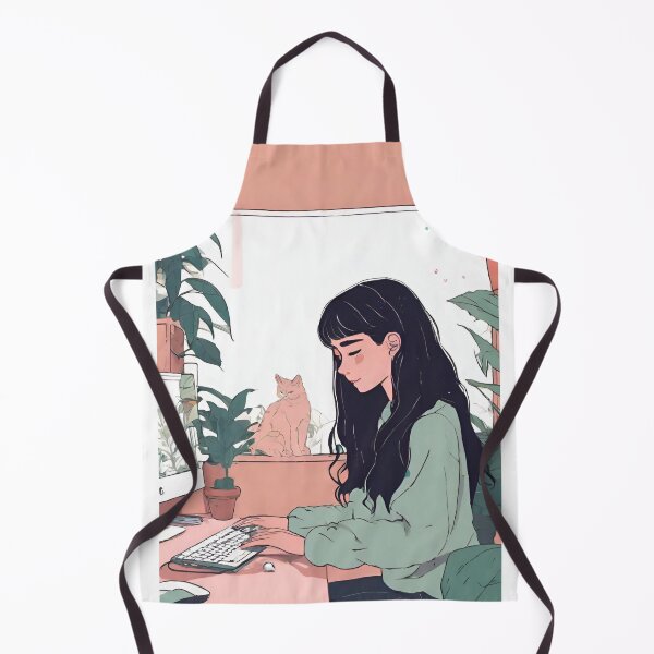 Item preview, lofi girl on her computer and her cat designed and sold by cherry by hs (coucou).