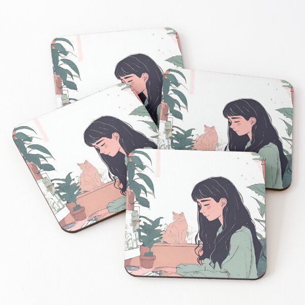 Item preview, lofi girl on her computer and her cat designed and sold by cherry by hs (coucou).