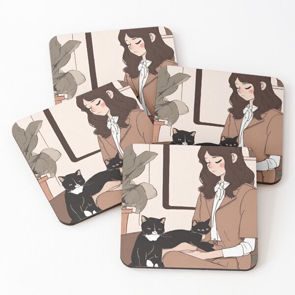 Item preview, lofi girl on her computer and her cat designed and sold by cherry by hs (coucou).
