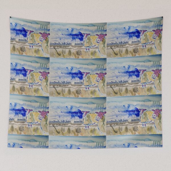 Item preview, Sheep painting stormy sky landscape designed and sold by MikeJory.