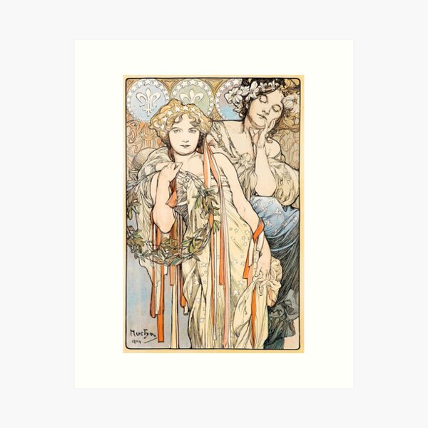 Aperçu de l'œuvre L'amitié, d'Alphonse Mucha. HAUTE DÉFINITION créée et vendue par MINDTHECHERRY.