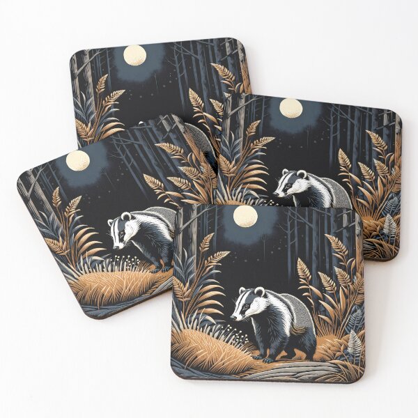 Item preview, Badger on the golden meadow. Linocut designed and sold by Son-of-a-badger.