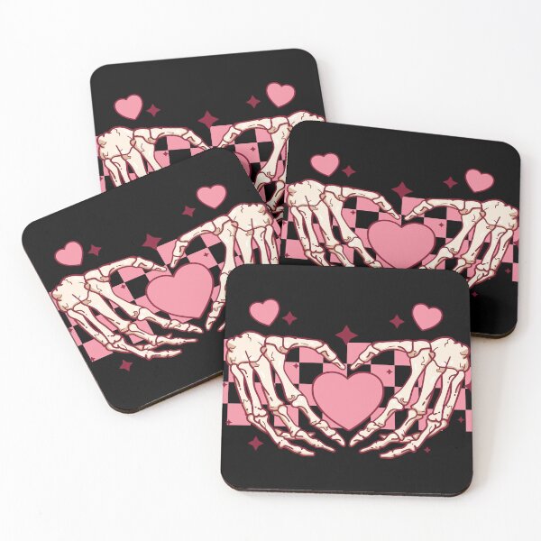 Item preview, Skeleton Love Heart Pink Checkerboard Valentines Day designed and sold by ArtMeetsPizza.