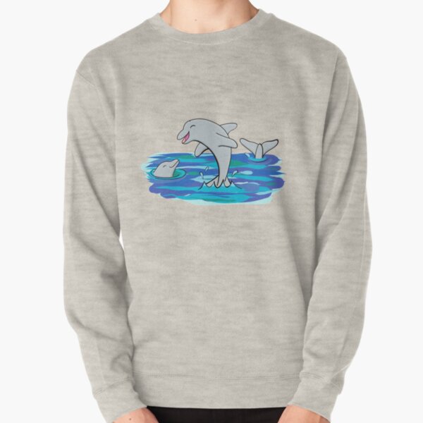 Cute happy dolphins playing cartoon Pullover Sweatshirt