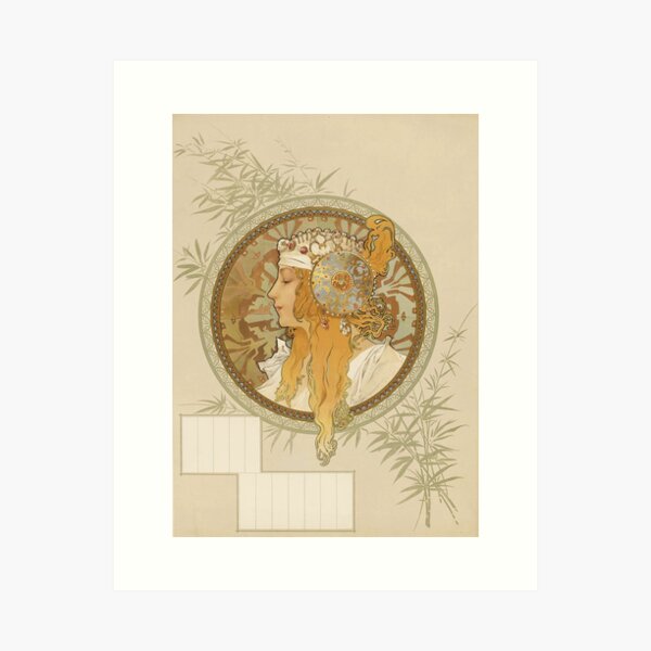 Aperçu de l'œuvre Têtes byzantines : Blonde, par Alphonse Mucha. HAUTE DÉFINITION créée et vendue par MINDTHECHERRY.