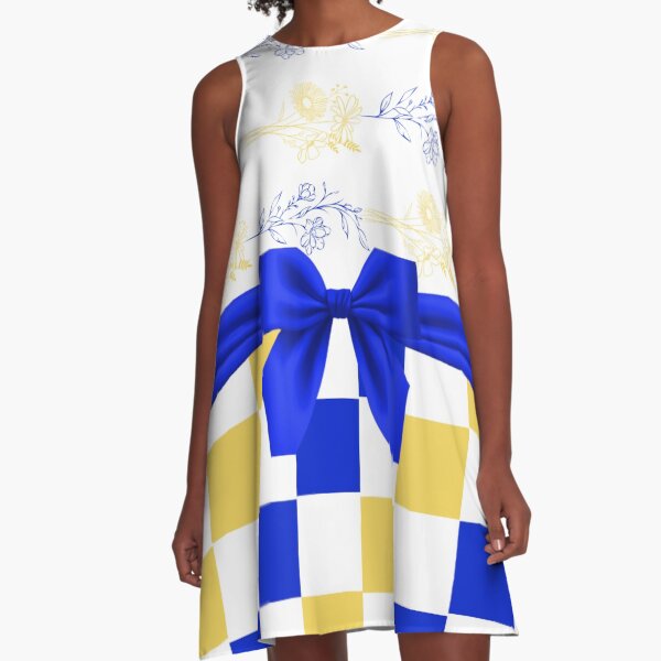Item preview,  Royal Blue and Yellow Floral and Checkerboard  designed and sold by L-I-E-Store.