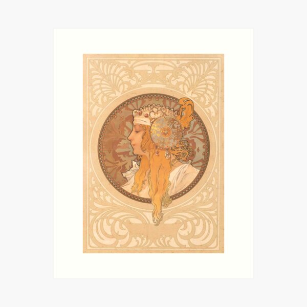 Aperçu de l'œuvre Têtes byzantines : Blonde, par Alphonse Mucha. HAUTE DÉFINITION créée et vendue par MINDTHECHERRY.
